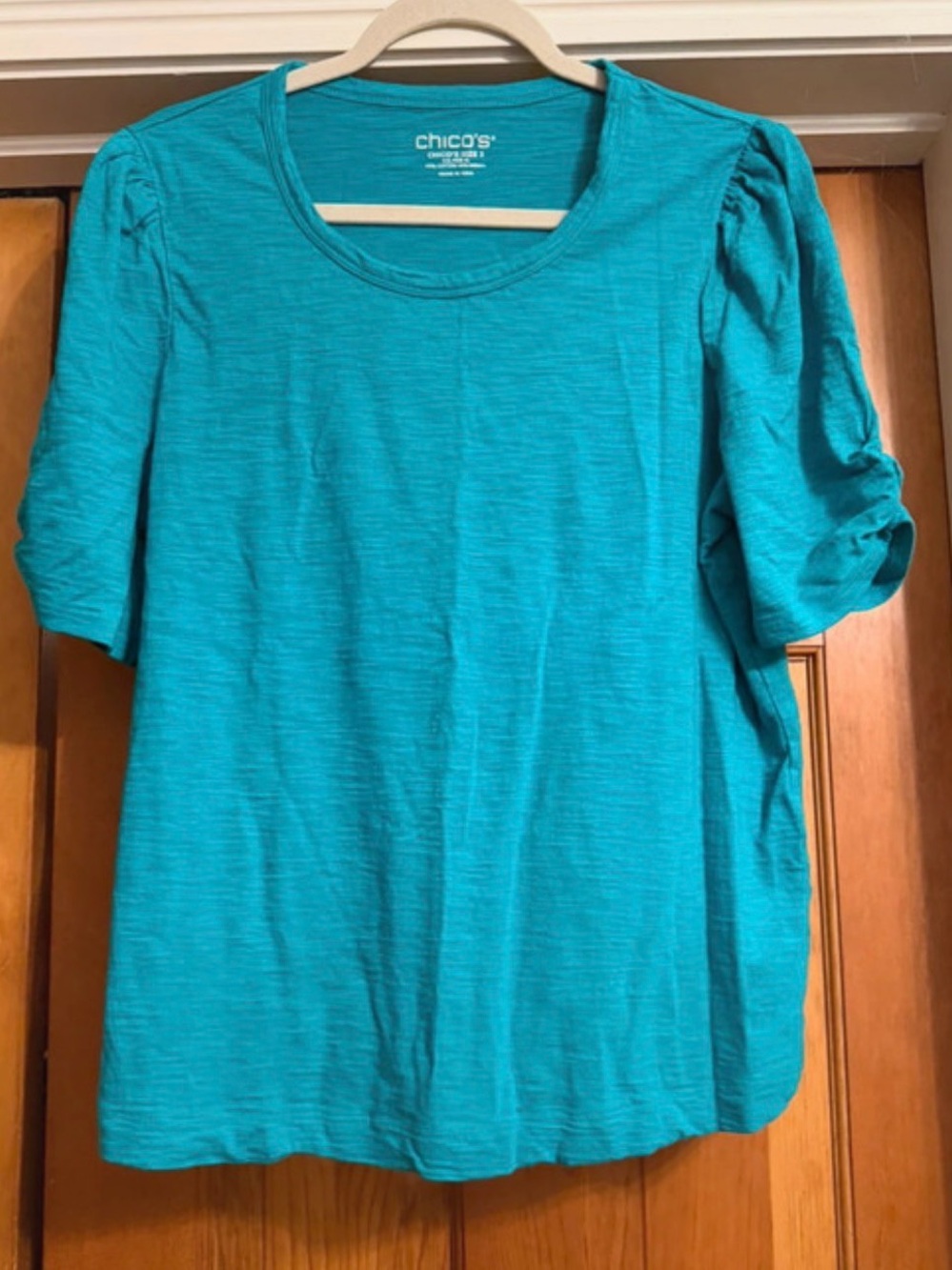 Chico's Teal Short-Sleeve Scoop Neck Top